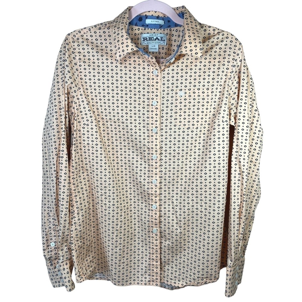 Ariat REAL Shirt Womens L Button Up Long Sleeve Fitted Peach Western Cowgirl
